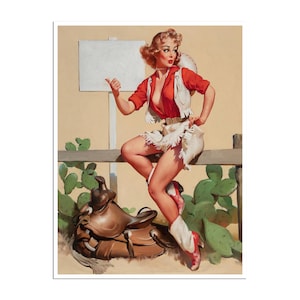 Pin Up Art Cowgirl Print Western Painting Rodeo Poster (H1781)