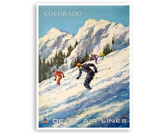 Colorado Ski Poster Skiing Print Vintage Colorado Art (H1117)