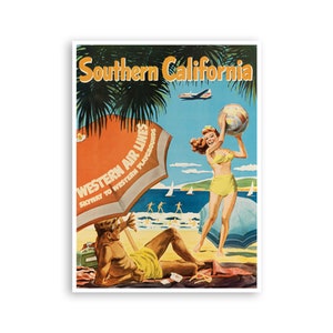 Southern California Art Western Airlines Travel Poster Print (H1092)a