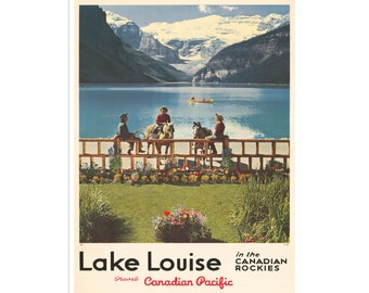 Lake Louise Travel Poster Fishing Art Retro Canada Decor Print (H603)