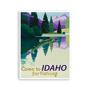 Idaho Fishing Poster Travel Art Pacific Northwest Angler Print (H1083)a