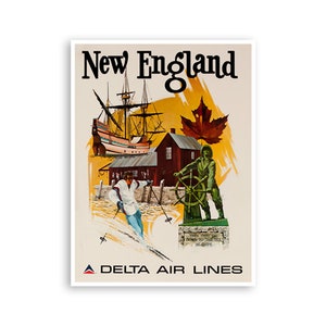 New England Art Delta Airlines reisposter Fred Sweney Print (H1228)a