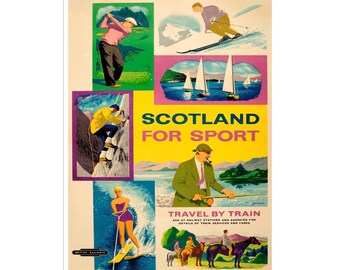 Scotland Travel Poster Fishing Hunting Print Boating Art (H640)a