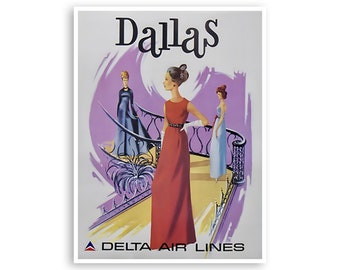 Poster di viaggio vintage con stampa texana, decorazione western di Dallas, Texas (H1432)