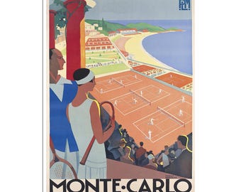 Plakat podróżniczy retro tenisowy Monte Carlo Art Print Home Decor (H176)a