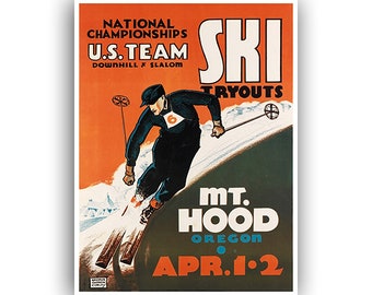 Mt Hood Oregon Travel Poster Ski Wall Art Print (H428)