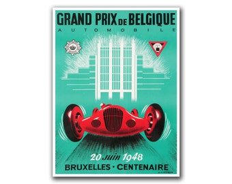 Race Car Poster Grand Prix Art Belgium Racecar Print (H94)a