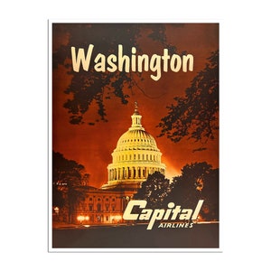 Washington DC-poster Capital Airlines Travel Art District of Columbia-print (H1650)a