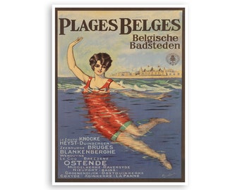 Belgium Wall Art Beach Travel Poster Retro Decor Print (H881)