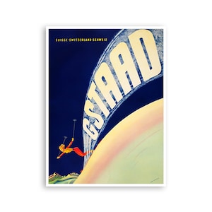 Gstaad Wall Art Switzerland Ski Poster Sports Retro Decor Vintage Print (H743)