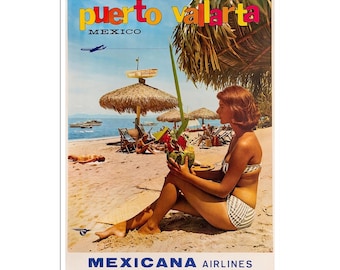 Mexico Travel Poster Retro Puerto Vallarta Wall Art Print (H631)