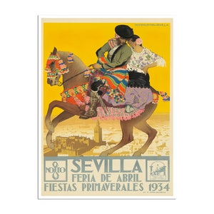 Póster vintage de viaje a Sevilla con diseño de España, regalo impreso (H1214)
