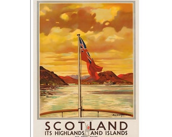 Scotland Travel Poster Scottish Art Landscape Print (H1608)a