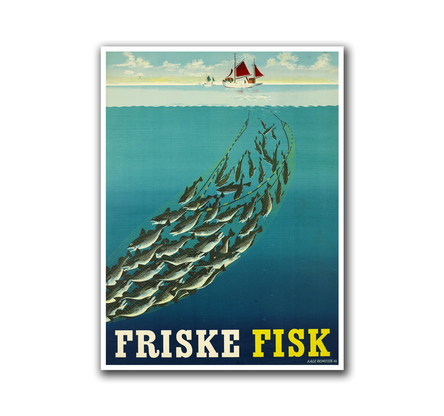 Friske Fisk Poster Fishing Print Aage Rasmussen Art (H95)a