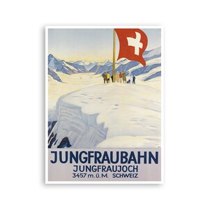 Jungfraujoch Art Swiss Travel Poster Switzerland Ski Print Jungfraubahn Sign (H1373)a