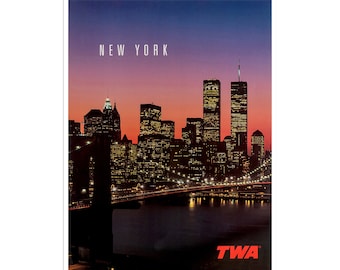 New York Poster Night City Skyline Art TWA Travel Print (H728)a