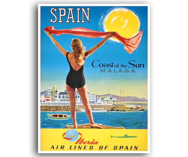Malaga Spain Travel Poster Beach Art Vintage Print H402 - Etsy