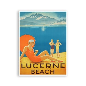 Lucerne Print Switzerland Poster Travel Swiss Beach Art (H1134)a