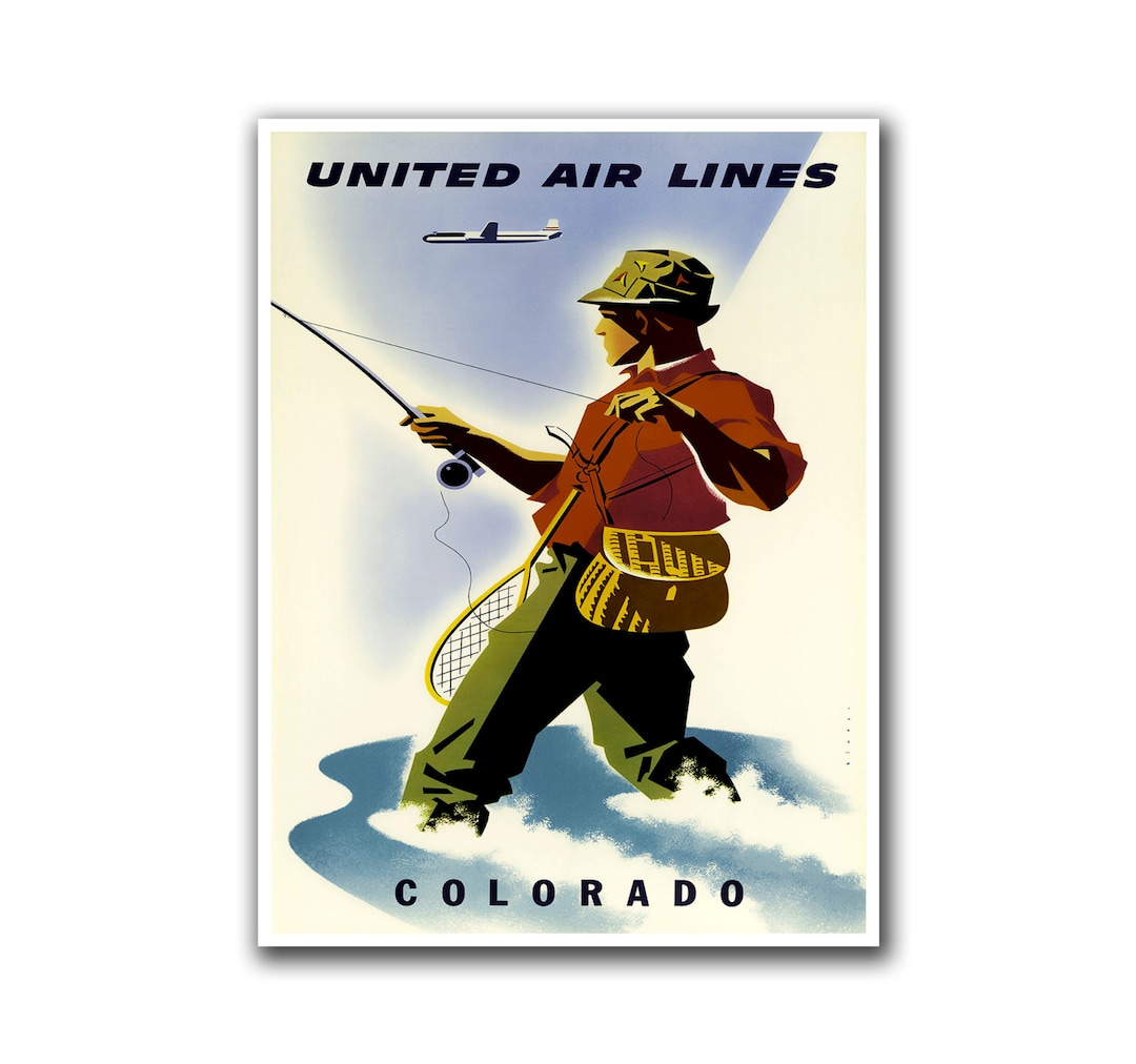 コロラド旅行ポスター フィッシングアート ユナイテッド航空プリント
