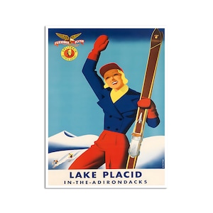 Lake Plazid Print Adirondack Mountains Kunst Vintage Ski Poster New York Reiseplakat (H1458)