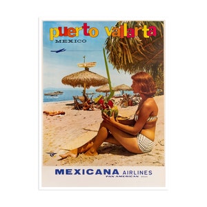 Mexico Travel Poster Retro Puerto Vallarta Wall Art Print (H631)