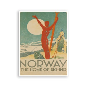 Norway Travel Poster Ski Art Vintage Decor Retro Print (H871)