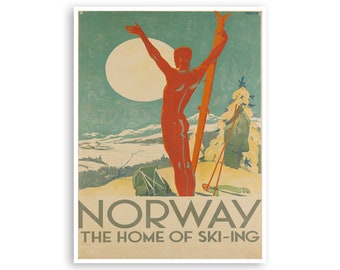 Norway Travel Poster Ski Art Vintage Decor Retro Print (H871)