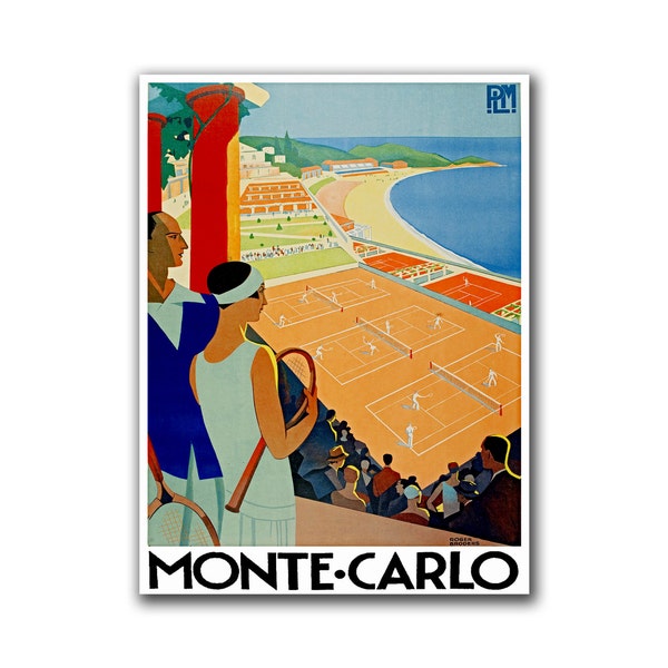 Affiche de voyage rétro de tennis Monte Carlo Art Print Home Decor (H176)