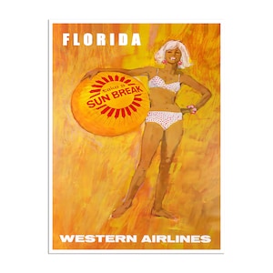 Florida Travel Poster Beach Art Western Airlines Print (H1631)a