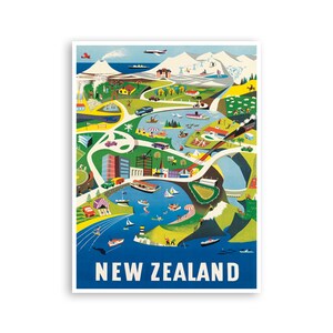New Zealand Travel Poster Map Art Print (H1163)a