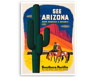 Vintage Arizona Art Cowboy Poster Western Decor Wall Art Print (H1014)