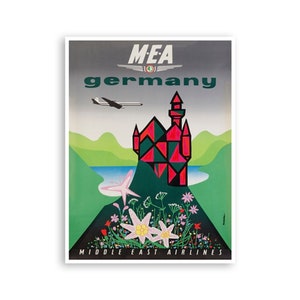 Germany Art German Travel Poster MEA Airlines Print (H997)a