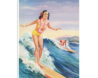 Hawaii Surfing Poster Hawaiian Art Surf Print (H1603)a