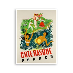 Cote Basque France Art Beach Poster Sports Retro Decor Vintage Print (H872)