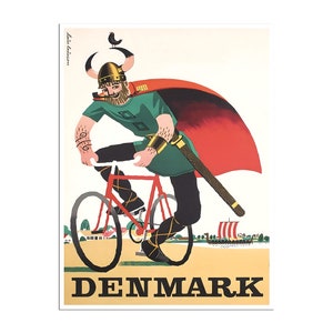 Denmark Viking Art Danish Travel Poster Vintage Biking Print (H1551)
