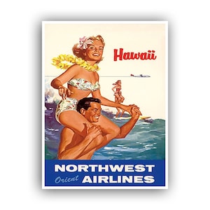 Retro poster Hawaii reizen decor surfkunst retro decor print (H470)