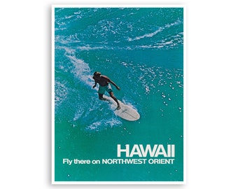 Hawaii Travel Poster Surfing Art Hawaiian Surfer Print (H960)a