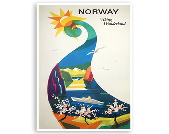 Norway Travel Poster Norse Art Norwegian Print (H1203)a