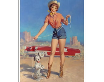Poster di arte western con ragazza pin-up e cowgirl (H1780)
