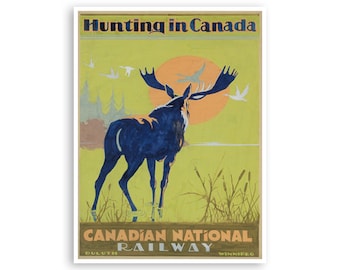Cartaz de caçador de alces Arte de parede de caça Canadá Arte de viagem (H1116)a