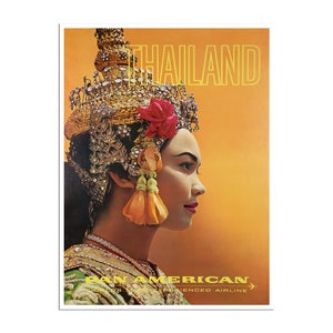Thailand Travel Poster Thai Woman Art Pan Am Airlines Print (H1512)a