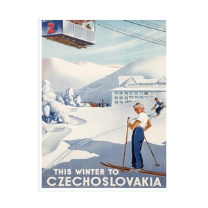 Skiing Art Czechoslovakia Travel Poster Vintage Ski Print (H701)