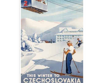 Skiing Art Czechoslovakia Travel Poster Vintage Ski Print (H701)