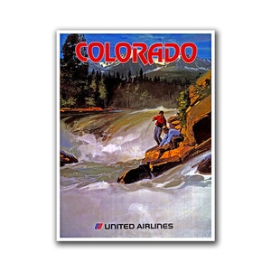 Colorado Fishing Art United Airlines Travel Poster River Print (H204)a