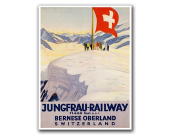 Swiss Ski Poster Travel Art Switzerland Home Decor Hiking Wall Art Print (H108)