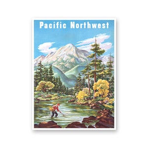 Pacific Northwest Art Poster Fishing Oregon Washington Print (H996)