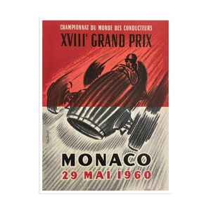Monaco Art 1960 Racecar Print French Riviera Travel Poster (H716)a