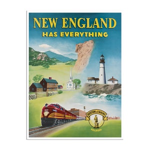 New England Art Vintage Print Travel Poster Railroad Sign (H1587)