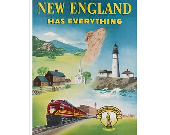 New England Art Vintage Print Travel Poster Railroad Sign (H1587)