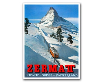 Retro Travel Poster Art Zermatt Switzerland Sports Home Decor Vintage Print (H250)